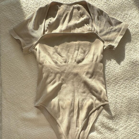 Squareneck ribbed stretch spandex bodysuit by OQQ size Large - Picture 1 of 4